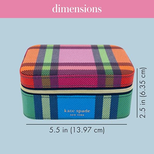 kate spade new york Travel Jewelry Case, Grand Plaid Duo | Small Case, Black and White Dotted Jewelry Box Organizer for Rings, Necklaces, Earrings On-the-Go with Zipper Closure