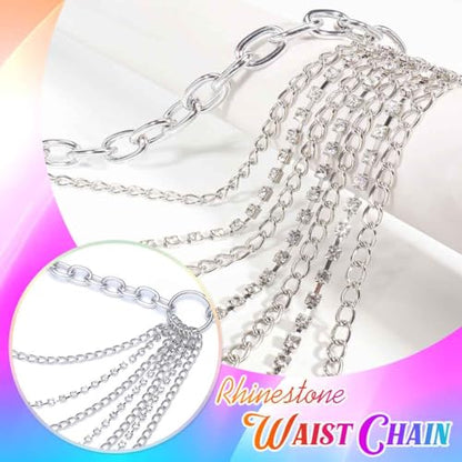 CLOACE Waist Chain Rhinestone Belly Chain Fashion Rave Body Jewelry for Women - color: Silver