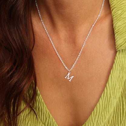 Initial Necklaces for Women - 14K Gold Silver Plated Letter Necklace Name Personalized Dainty Fashion Chain Non Tarnish Single Cute Pendant Necklace Charm Jewelry Gift for Women Her - color: Silver, style: M