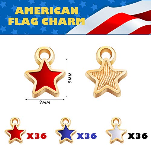 Kenning 108 Pcs Patriotic Mini Star Charms for Jewelry Making Red Blue White Enamel Pendant Star-shaped Ornament of DIY Decoration for Necklace Bracelet Earrings Craft