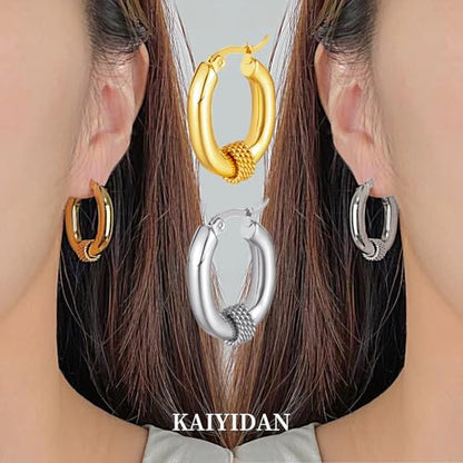 2 Pairs Gold/Silver Hoop Earrings For Women Set Trendy,14K Plated Gold Chunky Huggie Hoop Earings Pack,Oval Twisted Statement Silver Hoops,Fashion Jewelry Gift - color: 13) oval chunky hoop