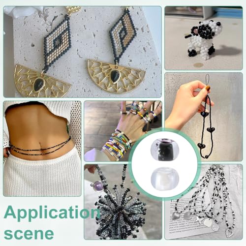 PH PandaHall 7000PCS Glass Seed Beads 2 Colors 10/0 Round Mini Spacer Beads 2.3mm Half Plated Color Lined Seed Bead Transparent White Black Pony Bead for Friendship Bracelet Jewelry Making Necklaces