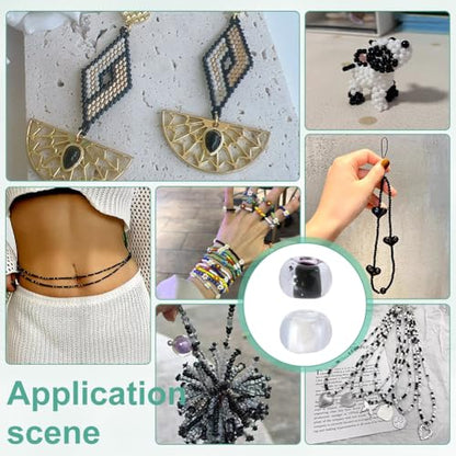 PH PandaHall 7000PCS Glass Seed Beads 2 Colors 10/0 Round Mini Spacer Beads 2.3mm Half Plated Color Lined Seed Bead Transparent White Black Pony Bead for Friendship Bracelet Jewelry Making Necklaces