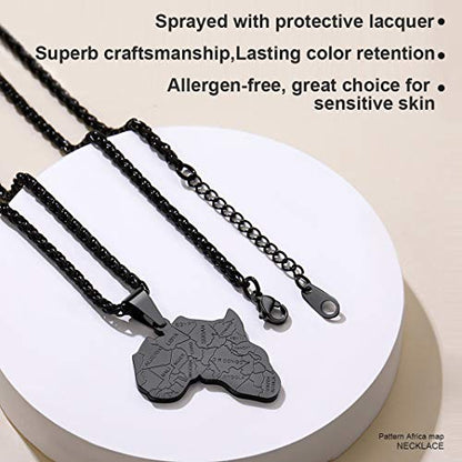GOLDCHIC JEWELRY Africa Map Necklace for Men, Stainless Steel African Tribal/Egyptian Eye of Horus/I LOVE AFRICA/Elephant Map Hiphop Jewelry Unisex with 22'+2'Adjustable Chain - color: Africa Map - Black, style: No Customization