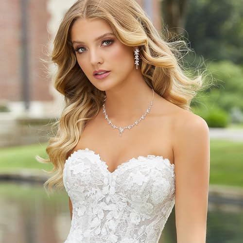 EleQueen Women's Simulated Pearl Wedding Jewelry Set for Brides | Cubic Zirconia Necklace Earrings Bracelet Set for Brides Bridesmaids, Bridal Jewelry Set for Anniversary/Memorial Day - style: Pearl Necklace Earrings Set Gold-Tone