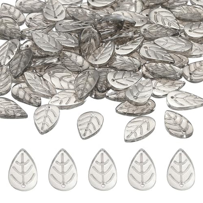 PATIKIL Leaf Beads, 50Pcs Crystal Translucent Czech Glass Beads for DIY Jewelry Making Bracelets Necklace, Clear Grey - color: Grey