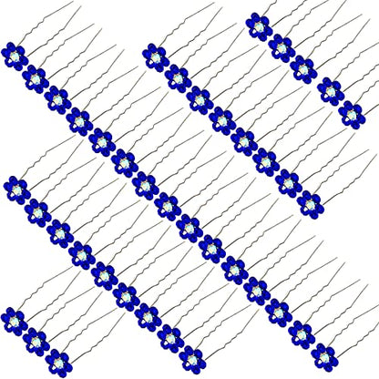 Rhinestone Flower Hair Pins, 40 Pcs U-Shaped Crystal Party Wedding Bridal Hair Accessories for Women Girls (Blue) - color: Blue