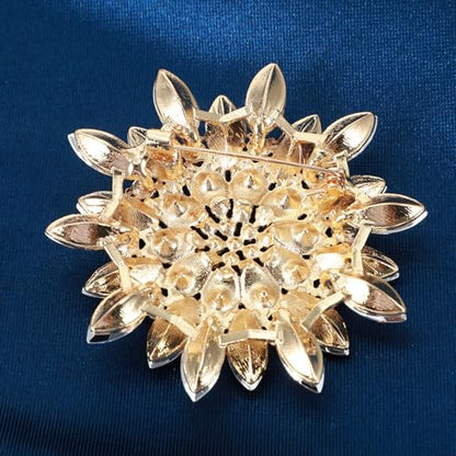 Xinjoduz Rhinestone Flower Brooch Pin, 2.55" Fashion Large Crystal Flower Brooches for Women Floral Lapel Pins for Wedding Party Birthday Dance Banquet Dress Hat Suit Bag Accessories Jewelry