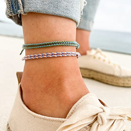 Made by Nami 2 Pcs Wave String Ankle Bracelets for Women Waterproof & Adjustable Thin Braided Anklet Surfer Boho Ankle Bracelet Set of 2 Beach Accessories - color: Lilac & Green