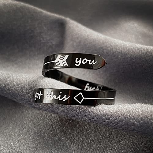 Opening Black Keep Going ring Stainless Steel Adjustable Never give up Jewelry Inspirational Opening Stacking Cute Hiphop Band - style: You F Got this
