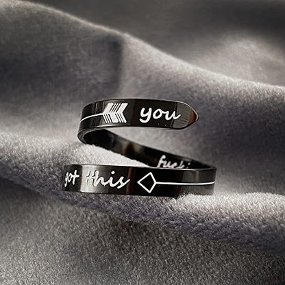 Opening Black Keep Going ring Stainless Steel Adjustable Never give up Jewelry Inspirational Opening Stacking Cute Hiphop Band - style: You F Got this