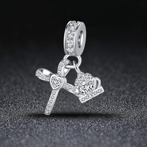 Silver Cross Birthstones Charm Fit for Pandora Charms Bracelet Crown Dangle Charms Beads Birthday Jewelry Gifts for Women - style: April