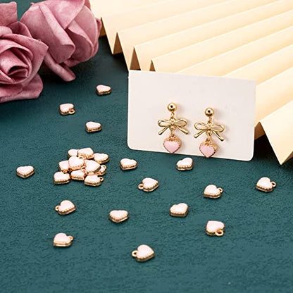 Cheriswelry Mini Heart Charms Enamel Love Heart Alloy Pendants Valentine Dangle Charms for DIY Earring Bracelet Necklace Jewelry Making - color: Pink