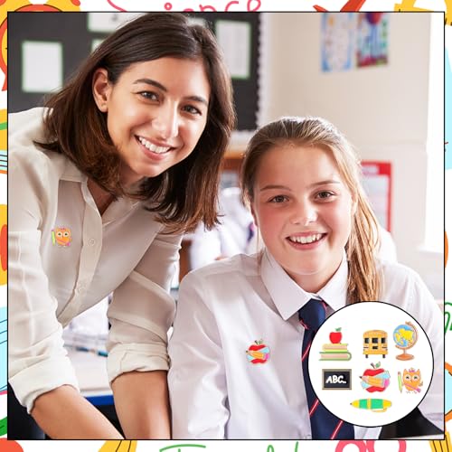 Giegxin 40 Pcs Back to School Pins Bulk for Students Teachers First Day of School Cute Lapel Pins Brooch for Clothes Bags Accessories Gifts Classroom Party Favors - style: School