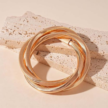 Chunky Gold Bangle Bracelets for Women Trendy Irregular Statement Cuff Bracelets Stack Wide Minimalist 3PCS Bangle Set Jewelry - style: T-Gold B