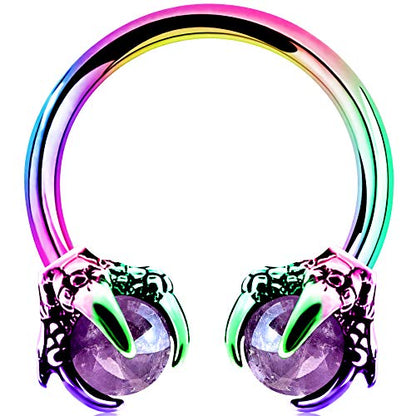 OUFER 316L Surgical Steel Circular Earrings Two White Opals Surrounded by Dragon Claws Cartilage Earing Ear Body Piercing Jewelry Helix Earrings Piercing… - color: Rainbow Purple