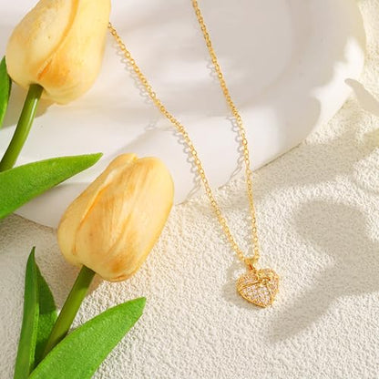 Starain Heart Necklaces for Women Dainty Cubic Zirconia Love Heart Pendant Necklace 18K Gold Plated Chain Trendy Stuff Jewelry - color: H Gold Heart Necklace