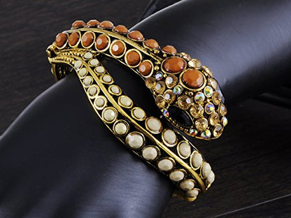 Alilang Womens Golden Tone Brown Ivory Beaded Egyptian Exotic Snake Bangle Bracelet - color: Golden