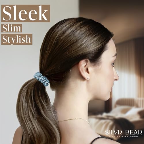 SILVR BEAR Luxury Satin Scrunchies, No Damage Small Hair Ties for Thin Hair, Softer than Silk Ponytail Holders for Women, Girls, Men, 6 Pack Pastel Shades - color: Pastel Skinny