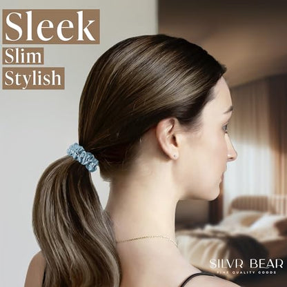 SILVR BEAR Luxury Satin Scrunchies, No Damage Small Hair Ties for Thin Hair, Softer than Silk Ponytail Holders for Women, Girls, Men, 6 Pack Pastel Shades - color: Pastel Skinny