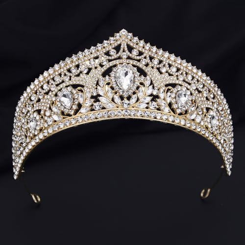 Princess Tiara Crown and Jewelry Sets for Women Wedding Rhinestone Crystal Tiaras and Crowns with Necklace Earrings Party Birthday Accessories - color: Gold White