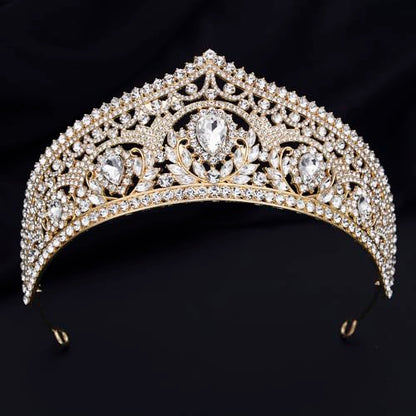 Princess Tiara Crown and Jewelry Sets for Women Wedding Rhinestone Crystal Tiaras and Crowns with Necklace Earrings Party Birthday Accessories - color: Gold White