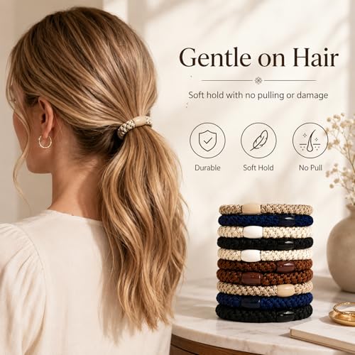 10-Piece Hair Ties: Soft Knitted Hair Tie for Thick/Coarse/Curly Hair. Gentle Hair Ties No Damage—Secure & Protect Strands (Classic) - color: Classic