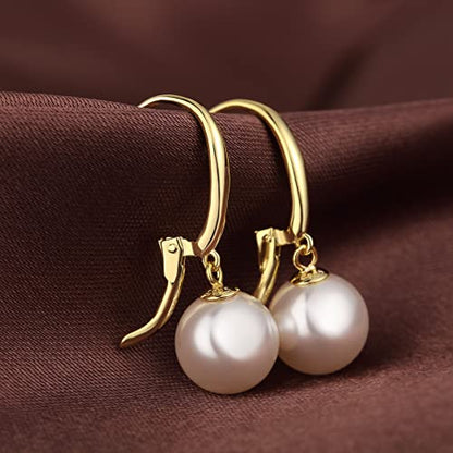 Pearl Earrings for Women Pearl Leverback Earrings 925 Sterling Silver - color: C3-yellow-leverback