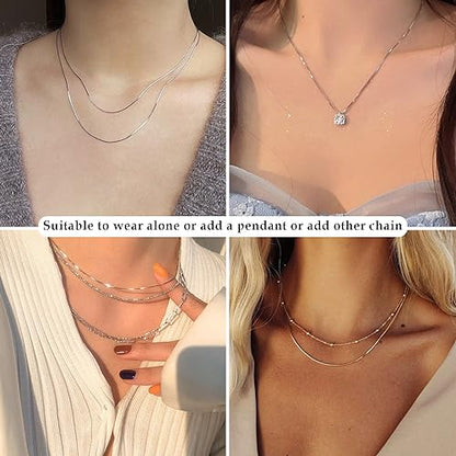 FUNEIA 925 Sterling Silver Necklace for Women Trendy Dainty Real Silver Chain Necklace Simple Thin Box Chain Beaded Chain Snake Chain Herringbone Necklaces Jewelry 14/16/18 Inch - color: 0.75mm Snake Chain
