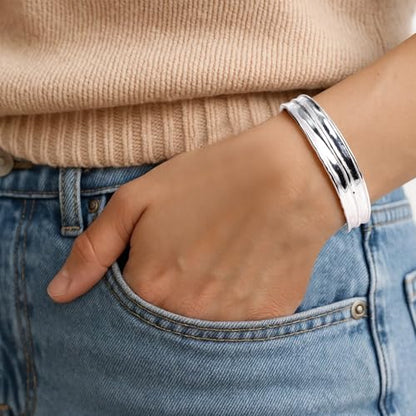 Irregular Hammered Wave Texture Cuff Bracelet for Women Open Bangle Hypoallergenic Jewelry Silver & Gold - color: Silver