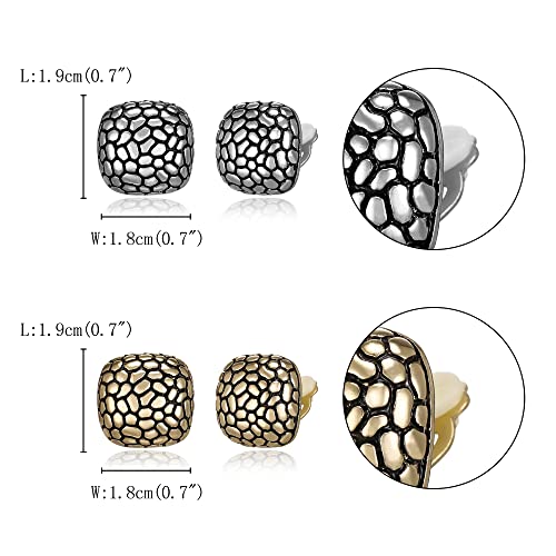 FANZE 2 Pairs Matte Gold Sliver Clip on Earrings for Women No Piercing | No Piercing Button Earring Comfortable Fashion Jewelry Gift - color: Set-6