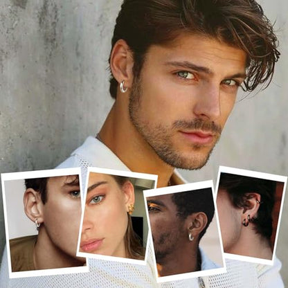 Jstyle 3Pairs Hypoallergenic 316L Stainless Steel Hoop Earrings 12/16/20MM | Silver Gold Black Hoop Earrings Set for Men Women Non Tarnishing Comfort Fit Sleeper Earrings Lightweight Trendy Jewelry Gift - size: 16mm