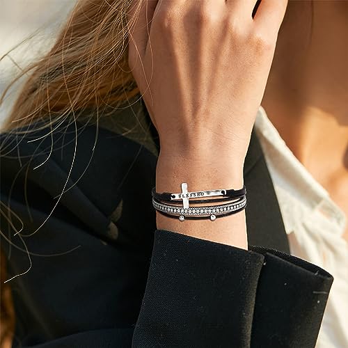 Fesciory Leather Wrap Bracelet for Women, Boho Western Layered Cuff Jewelry | Stackable Bracelets, Easy-On Clasp, Daily Wear, Pairs with Boho Western Outfits, Gift for Women - color: Black13