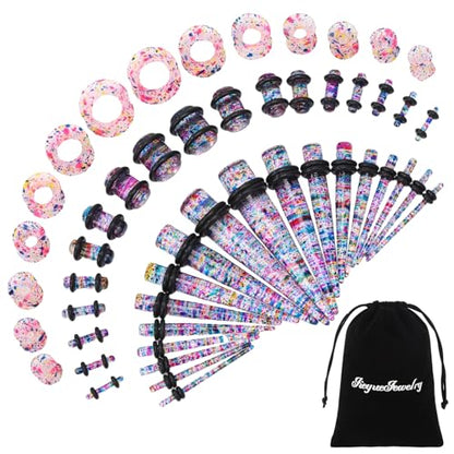 JieyueJewelry 50/54 Pcs Ear Stretching Kit 14G-00G | Acrylic Tapers & Plugs with Silicone Tunnels, Ear Gauges Expander Set Body Piercing Jewelry for Women and Men - color: Colorful Point