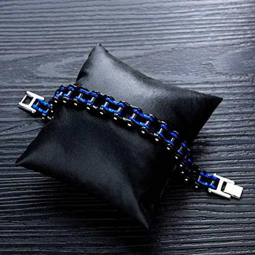 jonline24h Mens Womens Stainless Steel Motorcycle Biker Chain Heavy Bracelet Rock Link Wristband - color: Black Blue