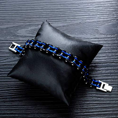 jonline24h Mens Womens Stainless Steel Motorcycle Biker Chain Heavy Bracelet Rock Link Wristband - color: Black Blue
