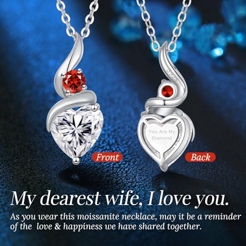 ANDSO Heart Moissanite Necklaces Birthday Jewelry Gifts for Women | S925 Silver /Gold Plating Birthstone Necklace, Ideal Anniversary Christmas Valentine Present for Mom Wife Her Girlfriend - style: Silver-2 Carat- Ruby Garnet Red