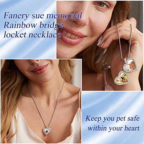 Fanery Sue Personalized Pet Locket Picture Necklace,Dog Cat Memory Gift | Custom Engraved Heart Photo Lockets Necklaces,Dog Cat Sympathy Memorial Jewelry for Women Men - color: Sliver, style: Pawprint on Rainbow Bridge