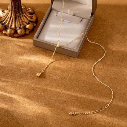 CHESKY Lariat Gold Necklace for Women, Dainty Long Necklace 14k Gold Plated Y-Shaped Pendant Necklace Trendy Layered CZ Beaded Chain Drop Necklaces Simple Gold Jewelry for Women Gifts - color: 3