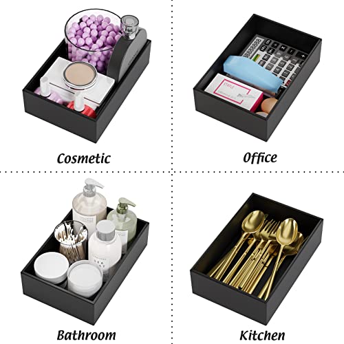 Black Bamboo Drawer Organizer - Silverware&Utensil Holder Organizer for Kitchen Drawers, Multi-Use Drawer Dividers Boxes for Bathroom Counter，Cabinet, Garage, Office Desk, Makeup, Jewelry (9"6"2.5") | Silverware Cutlery Utensil Tray, Multi-Use Drawer Divi