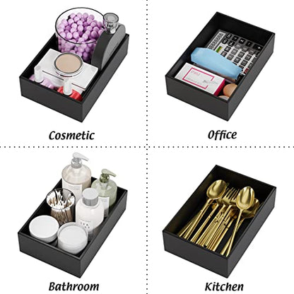 Black Bamboo Drawer Organizer - Silverware&Utensil Holder Organizer for Kitchen Drawers, Multi-Use Drawer Dividers Boxes for Bathroom Counter，Cabinet, Garage, Office Desk, Makeup, Jewelry (9"6"2.5") | Silverware Cutlery Utensil Tray, Multi-Use Drawer Divi