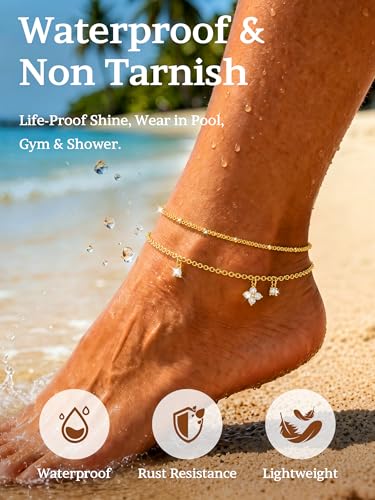2 PCS Anklets for Women 14K Gold/Silver Plated Dainty Anklet Set | Non Tarnish Waterproof Brass Ankle Bracelet, Hypoallergenic Stackable Layered Chain Set, Adjustable Beach Summer Jewelry Gift - style: Style2
