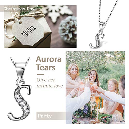Aurora Tears Letter Necklace Initial 925 Sterling Silver Alphabet Pendant Crystal Name Gift Women Cubic Zirconia Jewelry - color: S