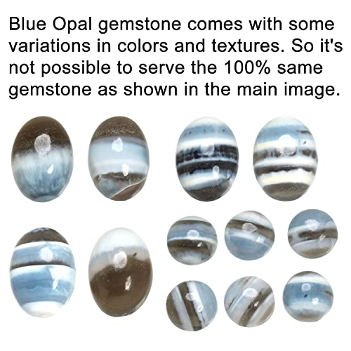 Chunky Natural Gemstone Pendant Necklace For Women Onyx, Turquoise, Amber, Garnet Oval Boho Genuine 925 Sterling Silver Handmade Jewelry - color: Blue Opal