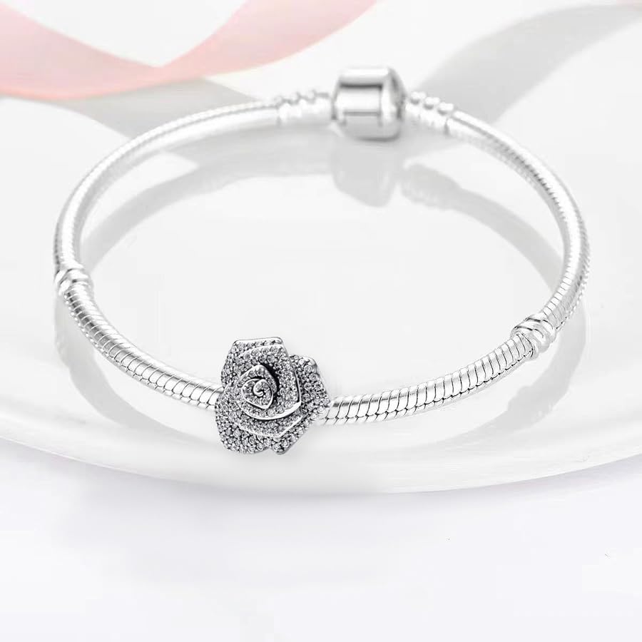 925 Sterling Silver Bead Charm for Pandora Bracelets and Necklaces,Pink Bow Cherry Butterfly Blue Ocean Pendant Bead Charms Jewelry Present Valentines Gifts for Wife/Girlfriend Women - style: Big Silver Sparkling Rose