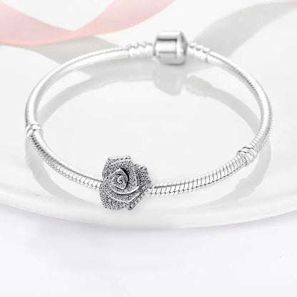 925 Sterling Silver Bead Charm for Pandora Bracelets and Necklaces,Pink Bow Cherry Butterfly Blue Ocean Pendant Bead Charms Jewelry Present Valentines Gifts for Wife/Girlfriend Women - style: Big Silver Sparkling Rose