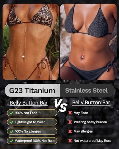 Jstyle G23 Titanium Belly Button Rings for Women 14G Internal Threaded | 14G Dangling Navel Ring, Hypoallergenic Belly Button Bar with Spacking AAAAA+ Cubic Zirconia, 10mm Bar Length Belly Piercing - color: Silver Plated: Heart