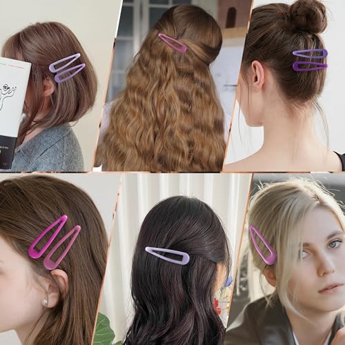 24 PCS 2.36 In Metal Snap Hair Barrettes For Women Water Drop Shape Hair Clips For Thick Thin Fine Hair,Bright Pink Purple - color: Bright Pink Purple