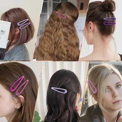 24 PCS 2.36 In Metal Snap Hair Barrettes For Women Water Drop Shape Hair Clips For Thick Thin Fine Hair,Bright Pink Purple - color: Bright Pink Purple