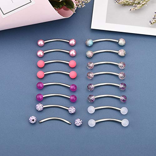 FECTAS 14g Stainless steel Nipple Rings Curved Barbell Piercing Jewelry Petite Belly Button Rings Curved Barbells for Women Men - style: silver-16pcs-2